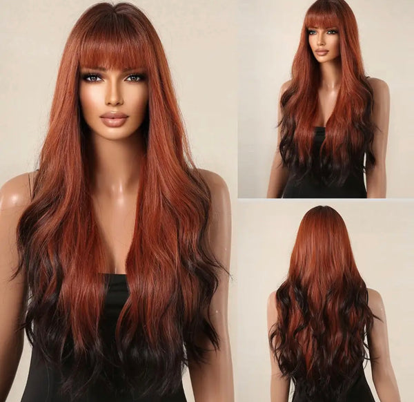 Brown hair outlet wig with bangs