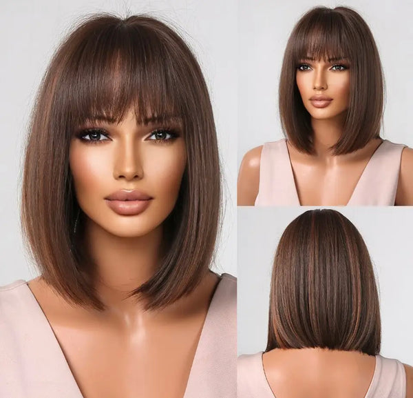 Straight Hair With Bangs Heat Resistant  Non-Lace Wig