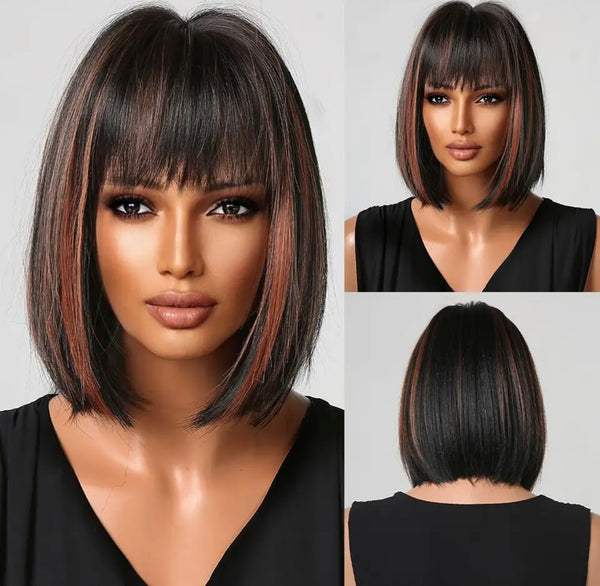 Straight Hair With Bangs Heat Resistant  Non-Lace Wig