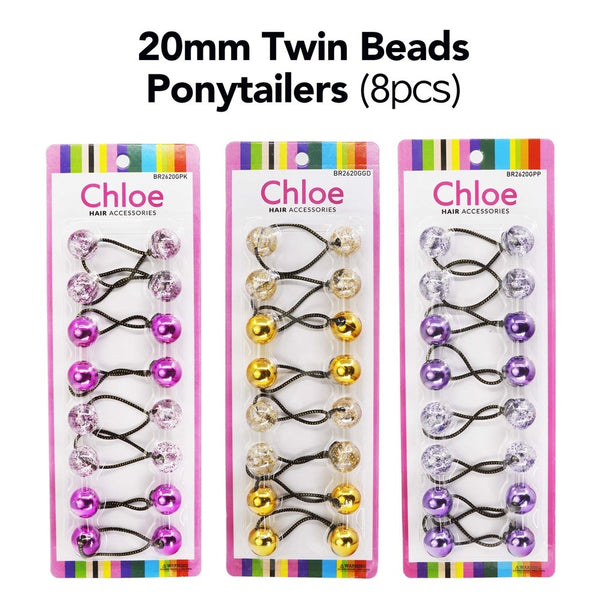 CHLOE 8pcs Twin Beads Ponytailers 20mm