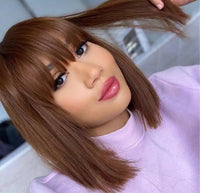 12”Straight Full Head Human Hair Wig With Bang