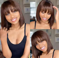 12”Straight Full Head Human Hair Wig With Bang