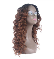 PIPER :28” Brown Curly Lace Part Wig